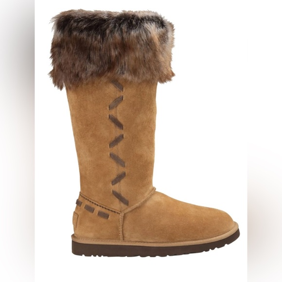 UGG AUSTRALIA Rosana Women’s Suede Waterproof Chestnut Mid Calf Boots 1008044 - Picture 5 of 12